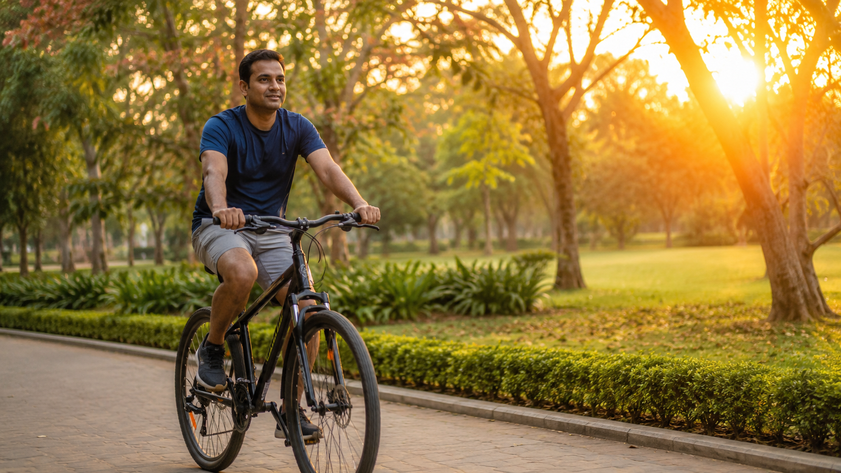 A cyclist on a morning ride, illustrating low-impact exercise that keeps joint cartilage healthy.