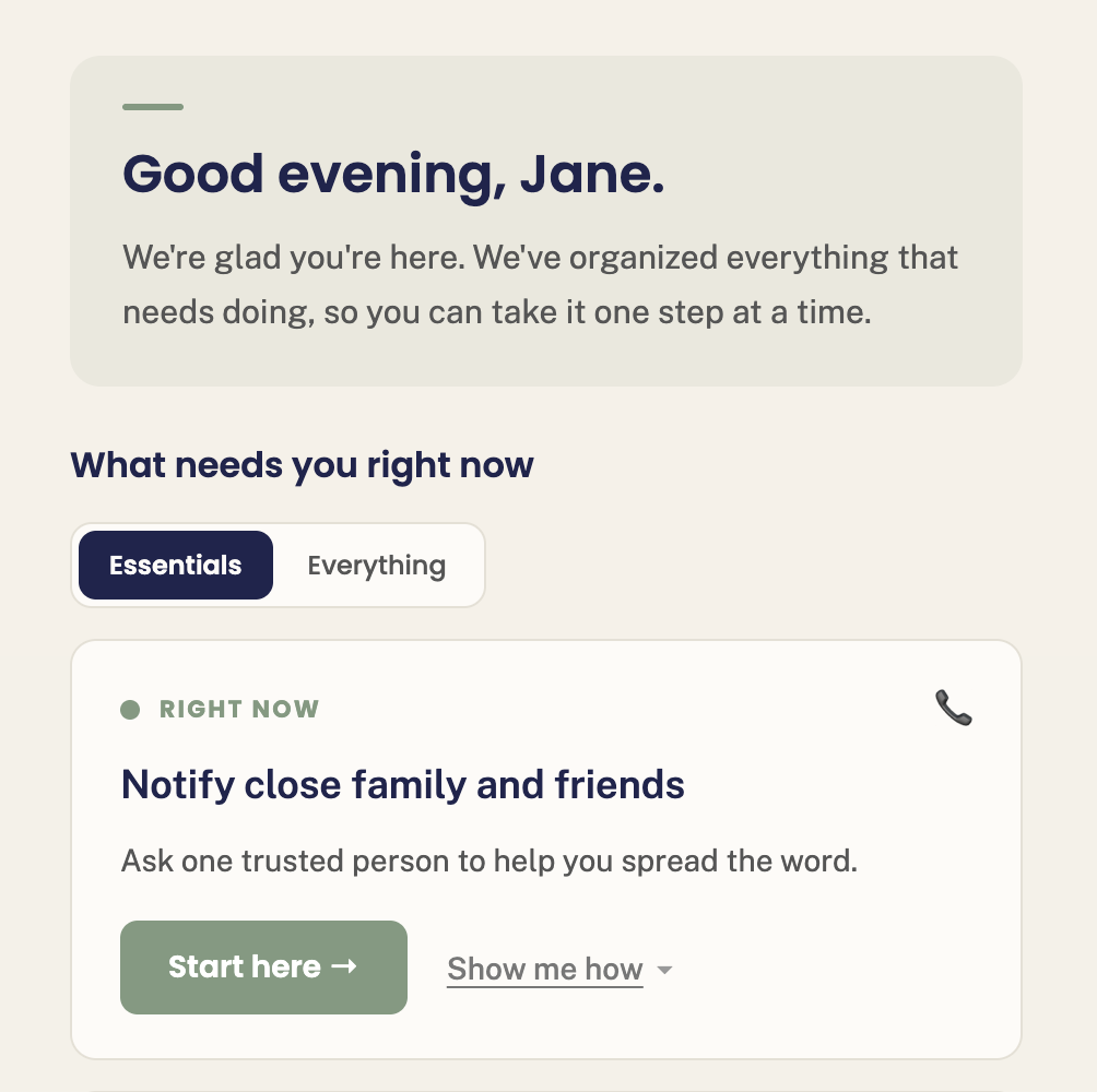 A family's personalized administrative roadmap in LifeAfter
