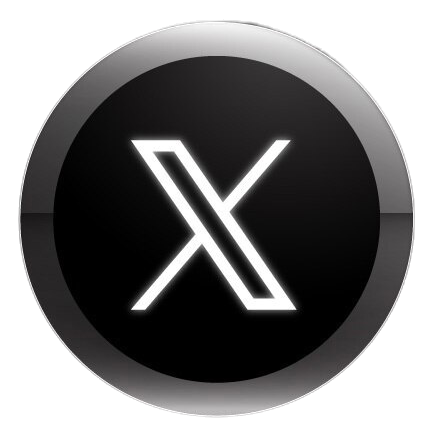 Round black button with a stylized white X logo in the center.