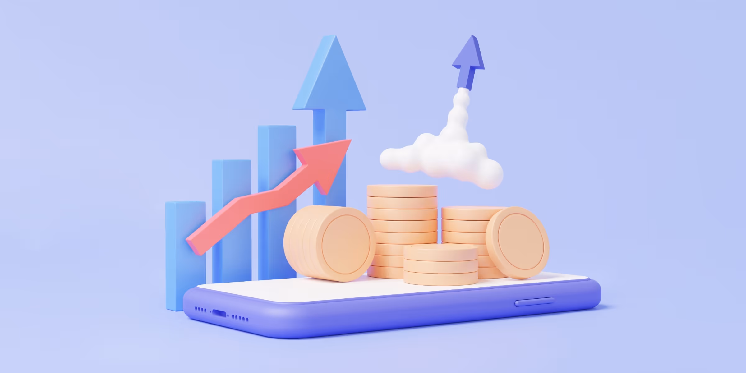 illustration of rising trading profits with coins and upward market arrows