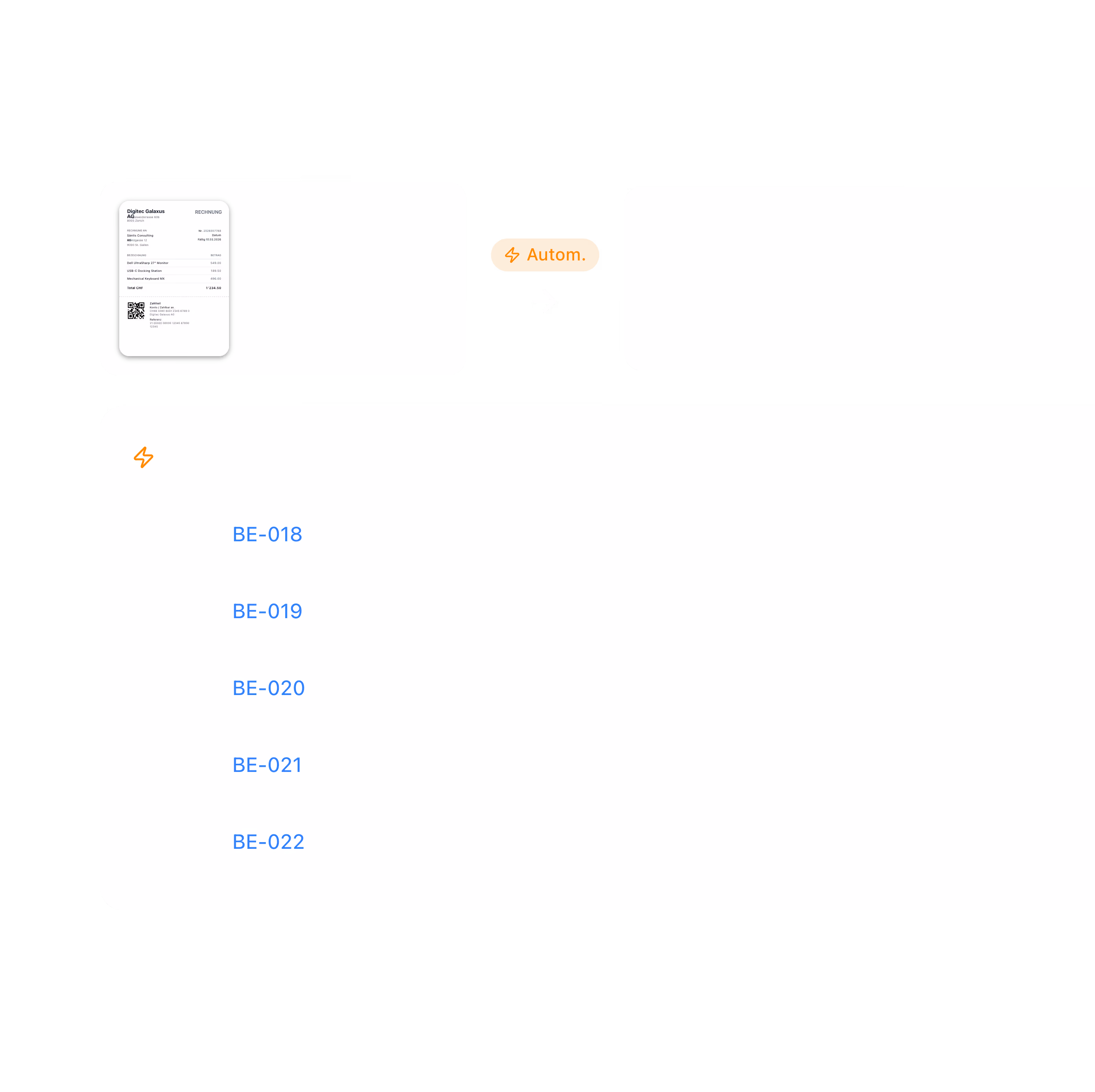 Illustration showing automated data extraction transforming an invoice page into a detailed digital table.