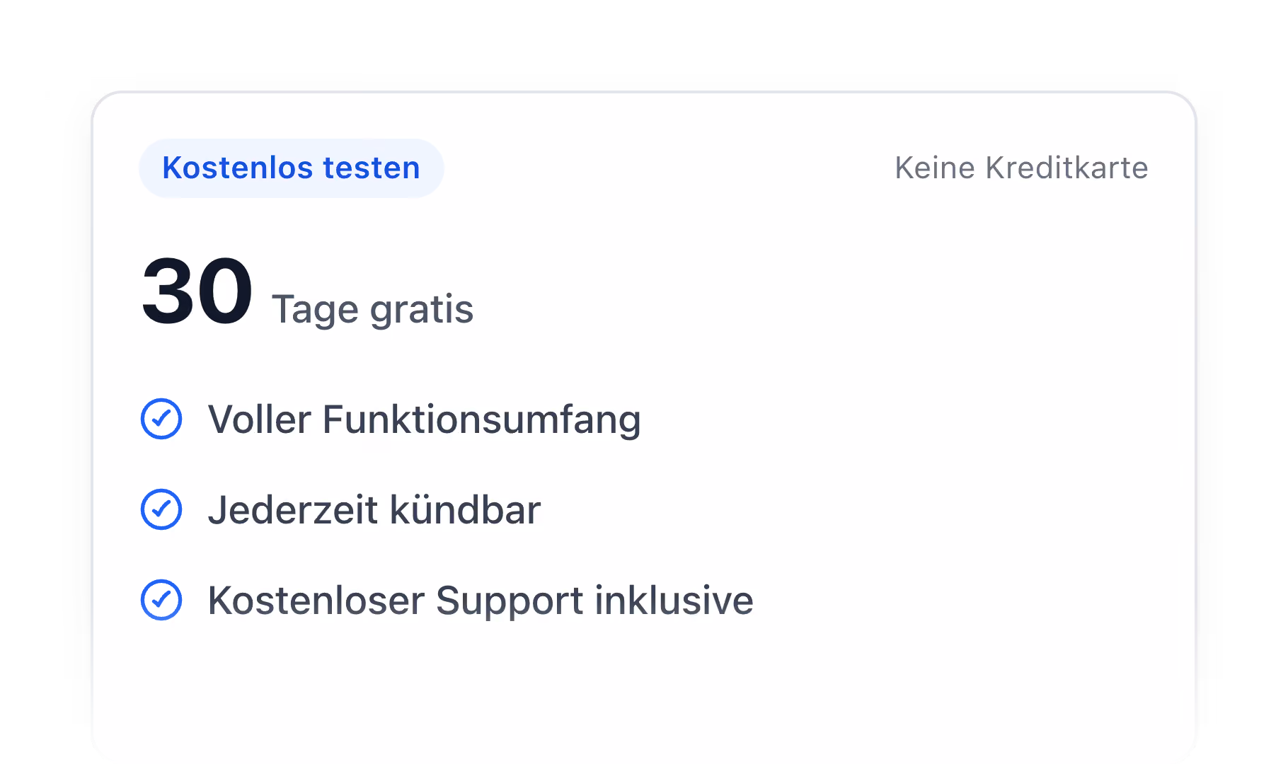 Screenshot: pebe Live Angebot "30 Tage gratis testen" mit vollem Funktionsumfang ohne Kreditkarte.
