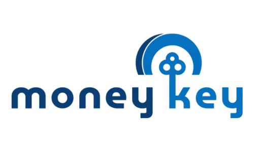 Moneykey Firmenlogo mit Schlüssel-Icon über dem Buchstaben k.