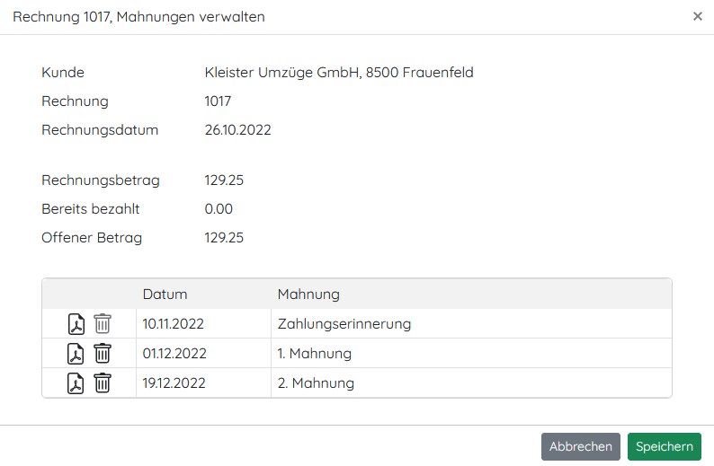mahnungen verwalten