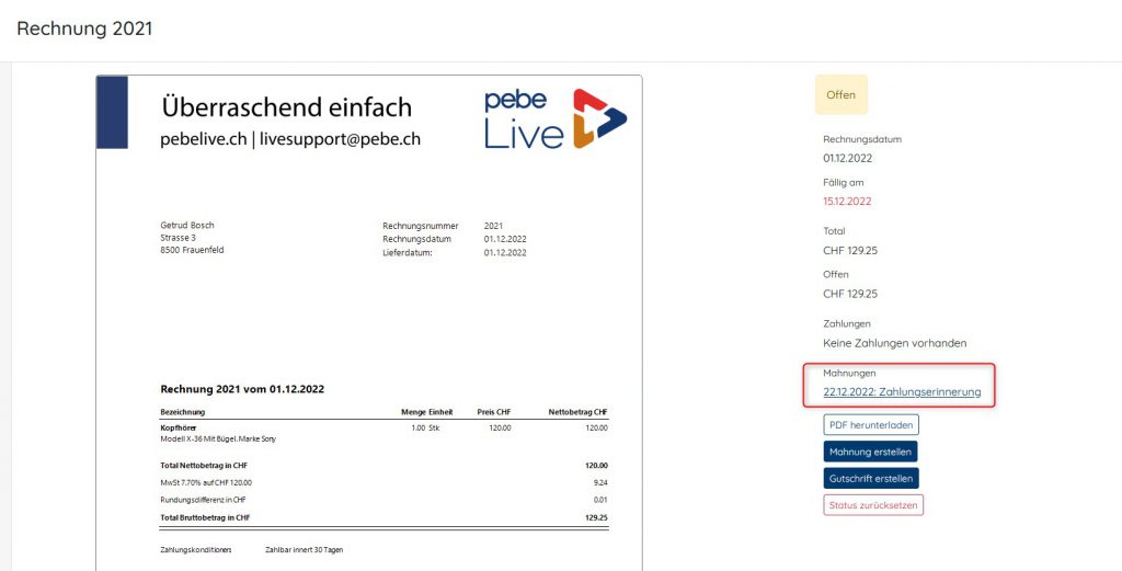mahnung anzeigen