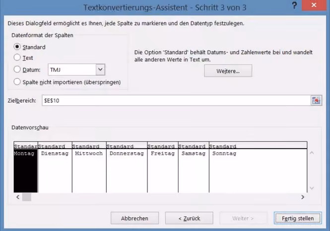 CSV Spalten trennen
