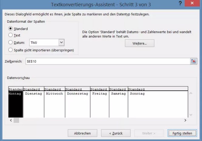 CSV Spalten trennen
