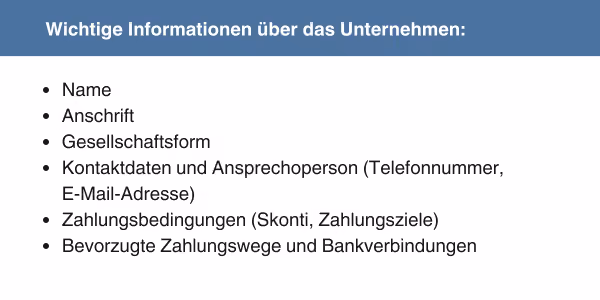 Unternehmensinformationen für Kreditorenstammsatzpflege