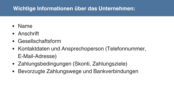 Unternehmensinformationen für Kreditorenstammsatzpflege