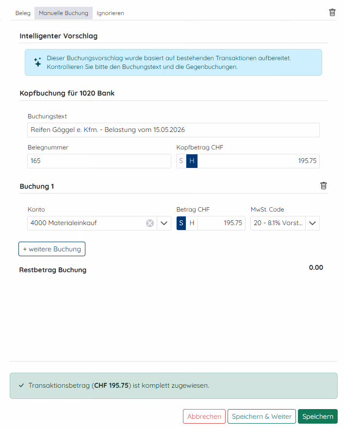 KI-Buchungsvorschläge in der Transaktionsverbuchung