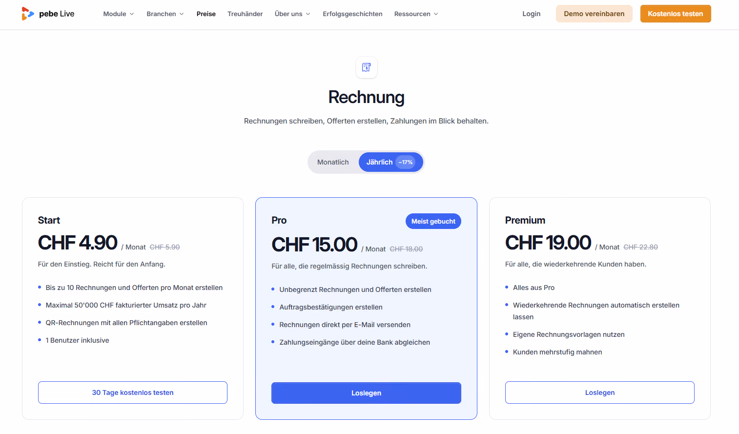 Preiseseite mit neuem Pricing