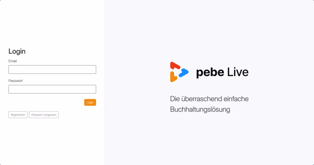 Login-Maske von pebe Live im neuen Design