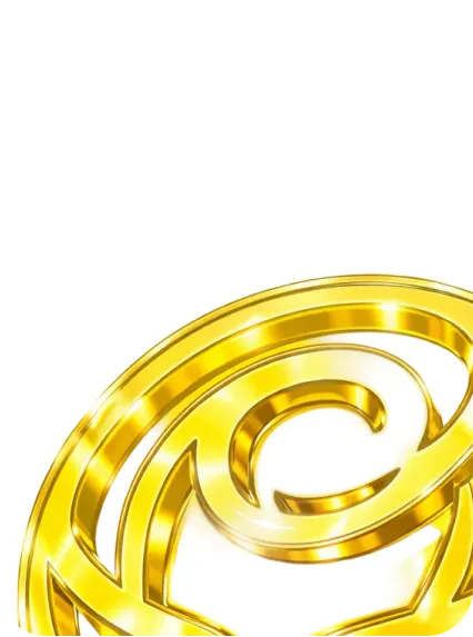 Shiny golden swirl design with reflective highlights on a white background.
