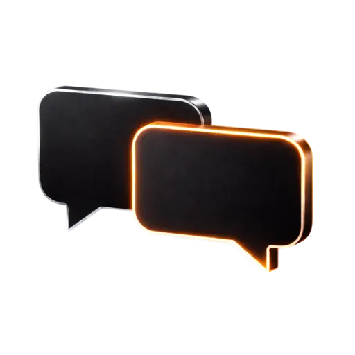 Zwei schwarze Sprechblasen, von denen eine mit einem orangefarbenen Leuchteffekt umrandet ist.