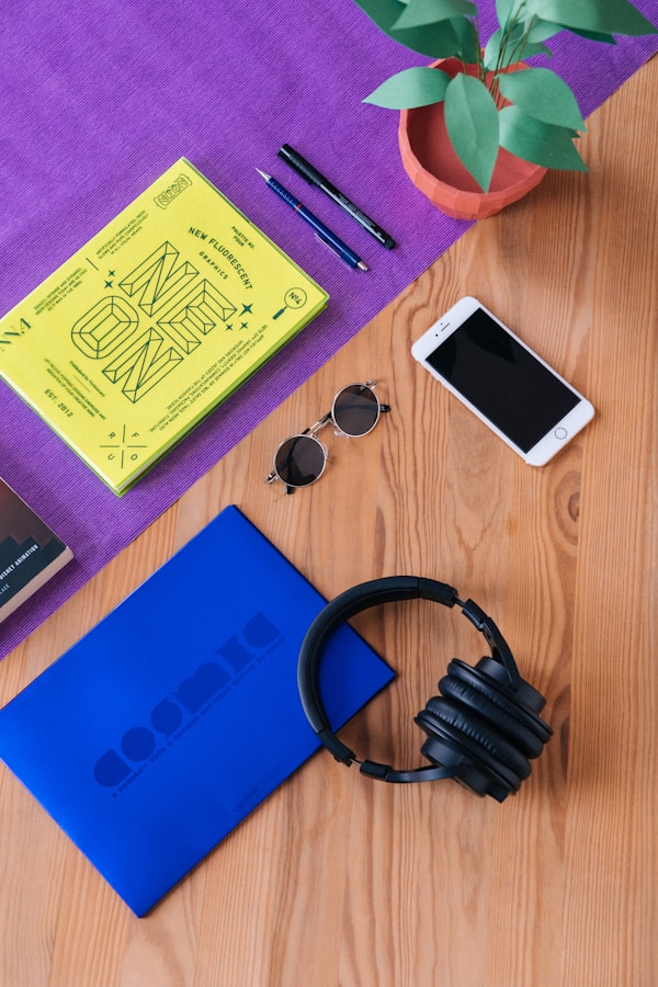 Wood table with creative tools