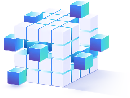 Abstract illustration of a cube built from data blocks, some highlighted in blue and teal, representing a structured school data warehouse