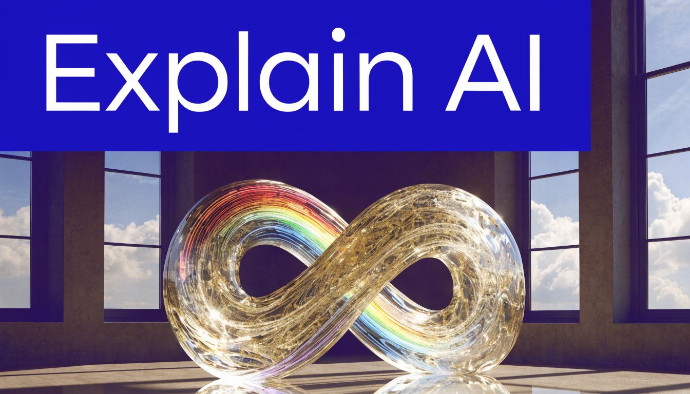 A glass infinity symbol featuring rainbow light refractions set inside a sunlit room with large windows.
