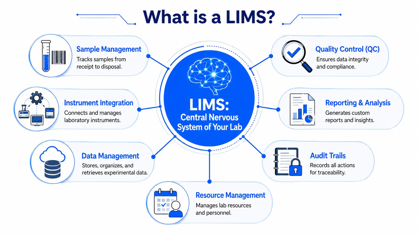 A diagram illustrating the core functions of a Laboratory Information Management System within a scientific environment.