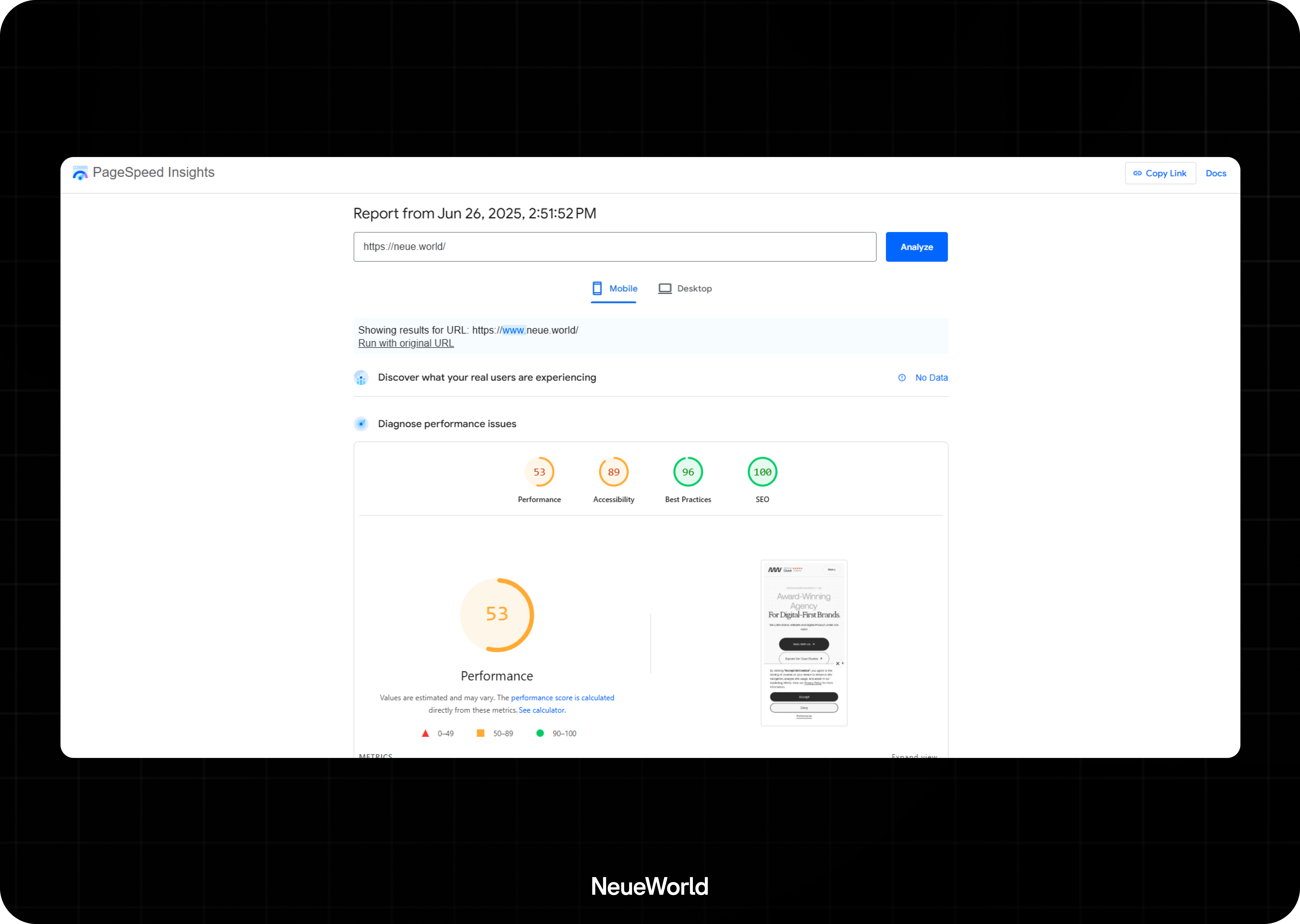 pagespeed insights report