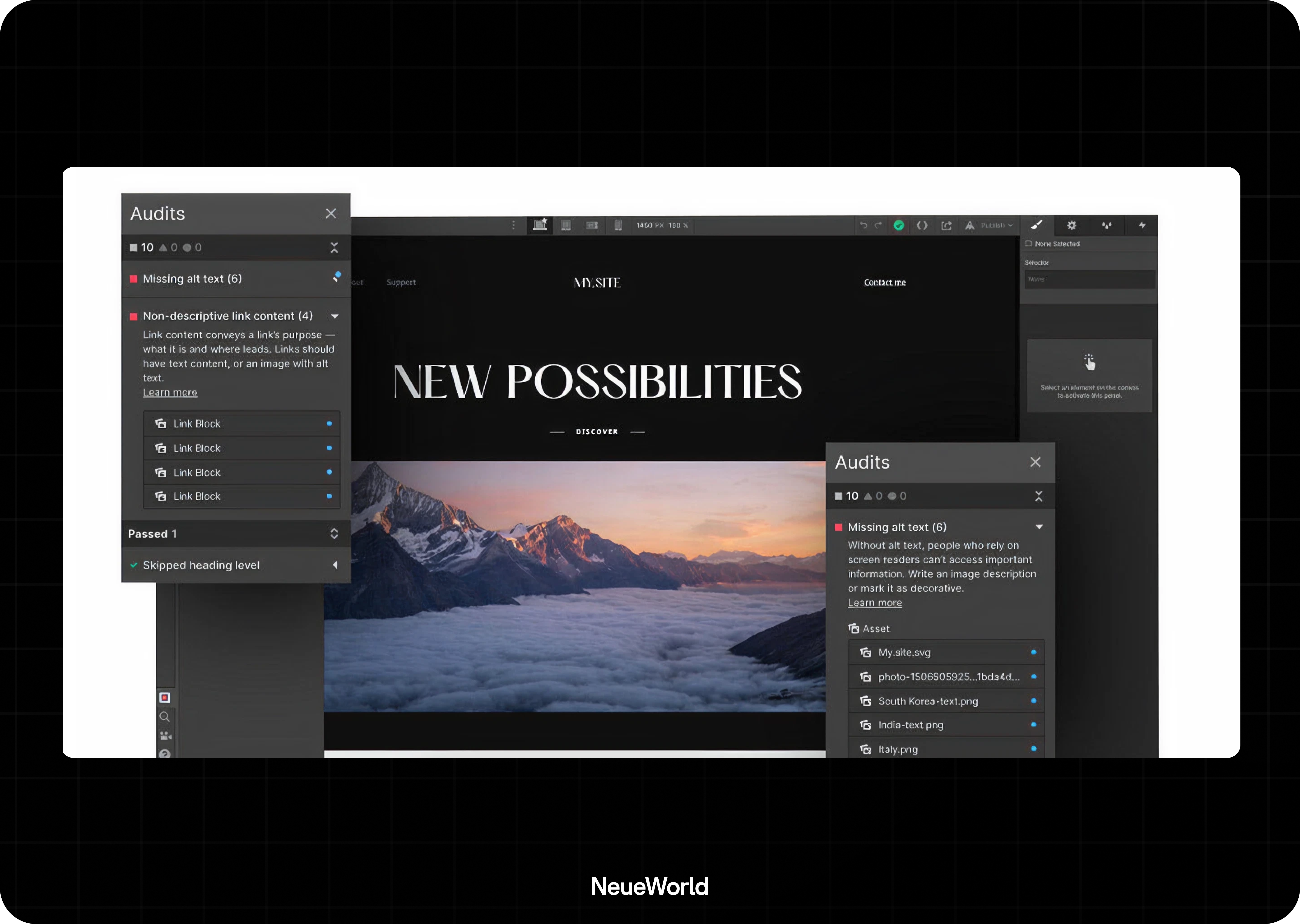 webflow built in audit panel