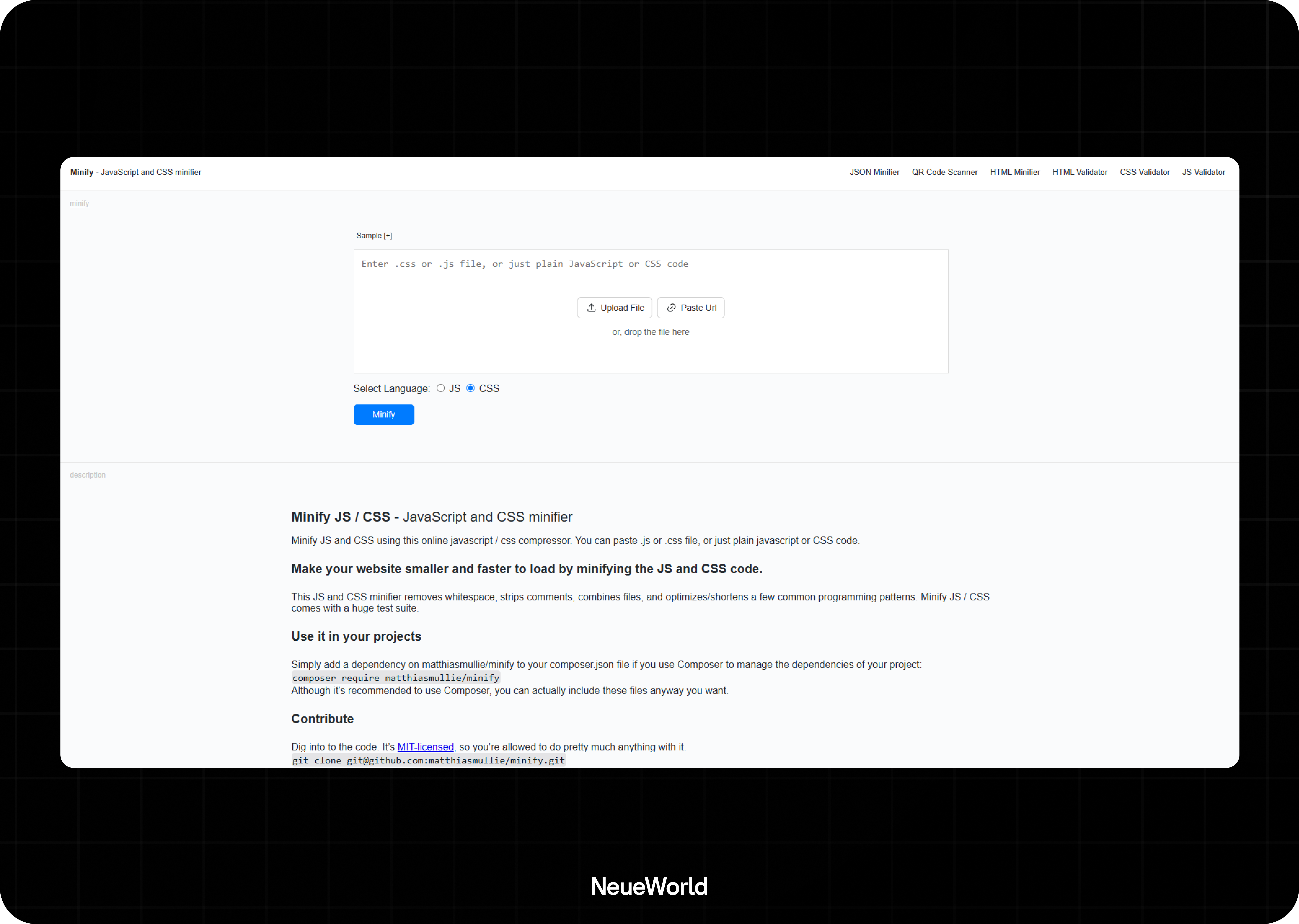 minify code with minifier
