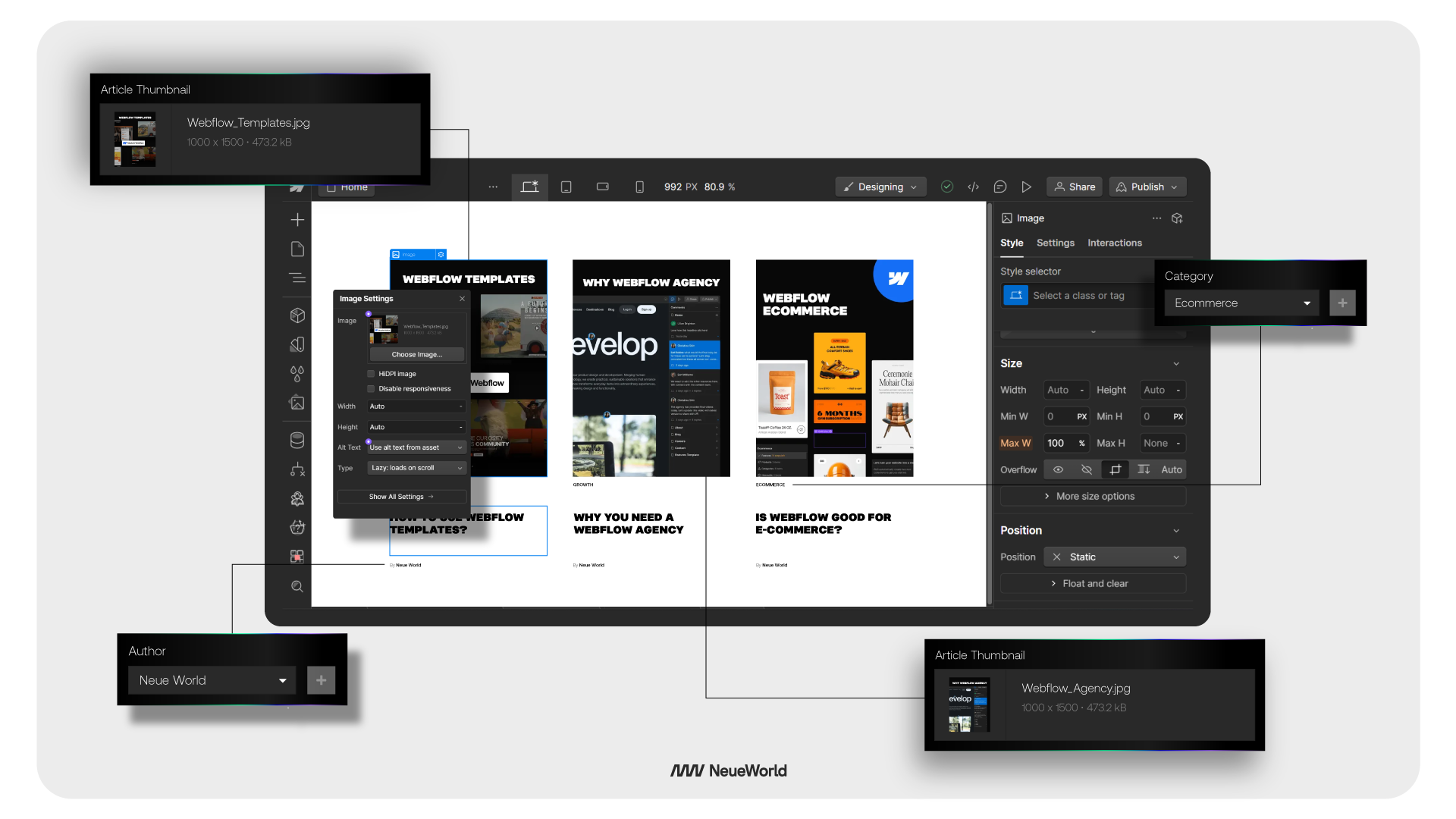 webflow visual design interface CMS an blogs