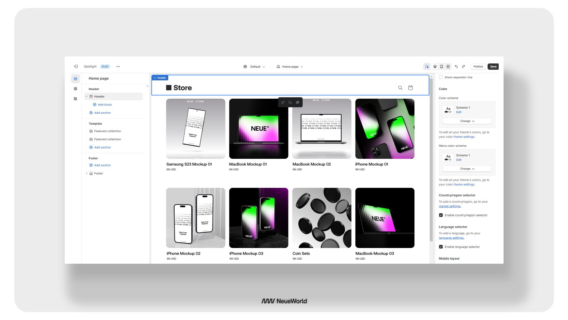 shopify app store design interface with ecommerce template