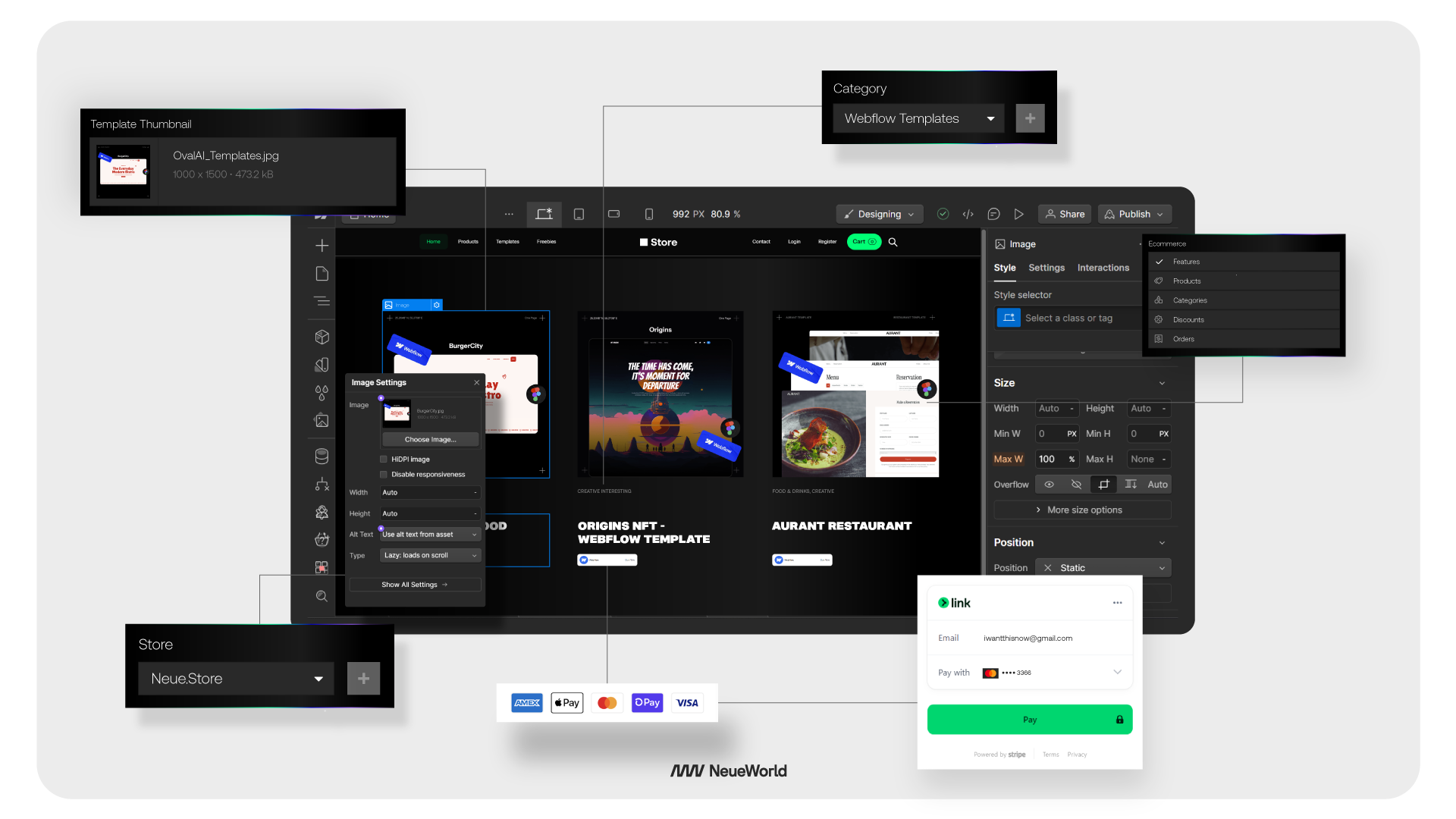 webflow cms dashboard for ecommerce stores with payment options