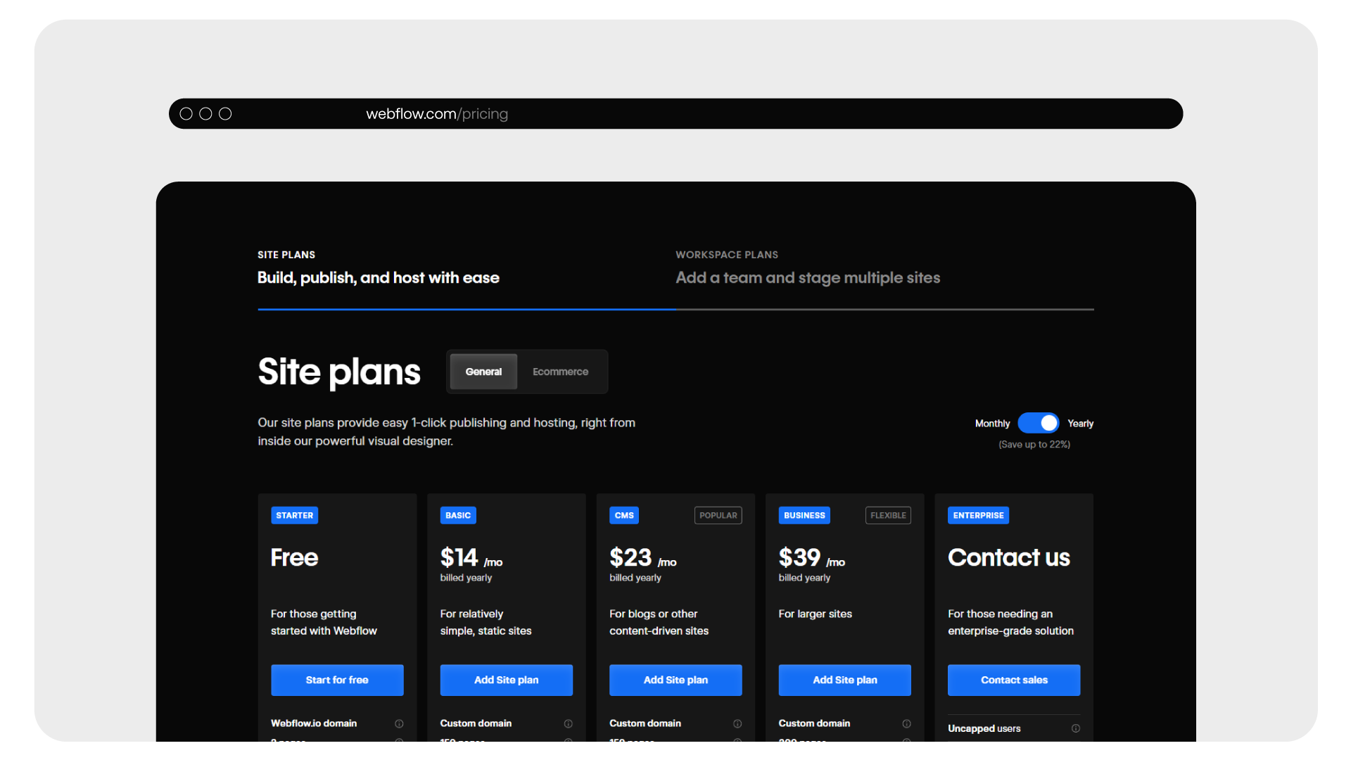 webflow site plans