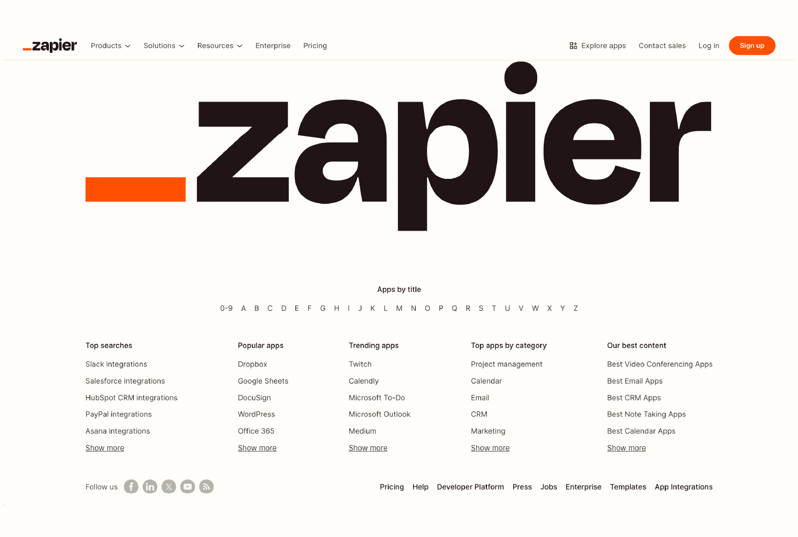 zapier website footer