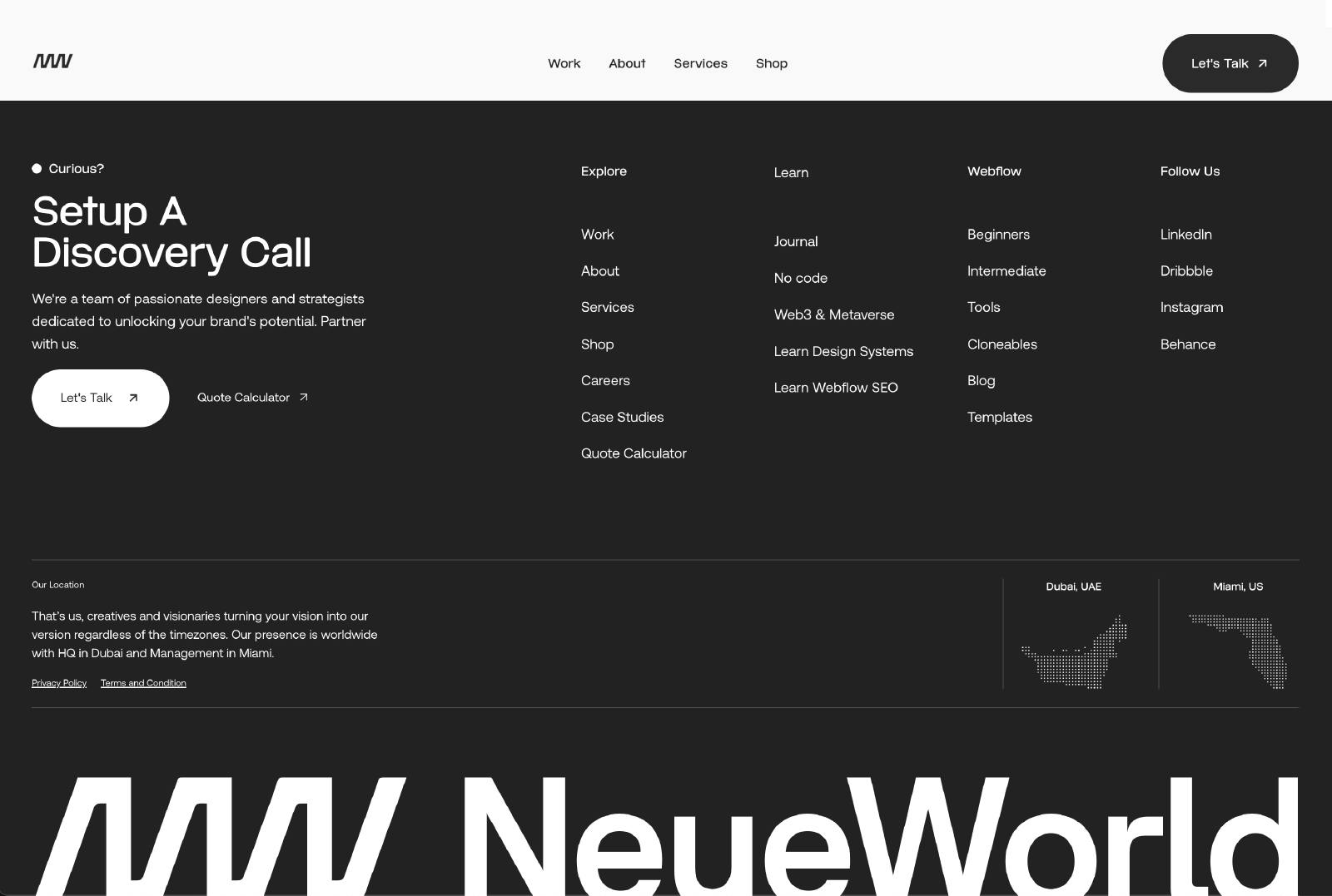 neue world website footer