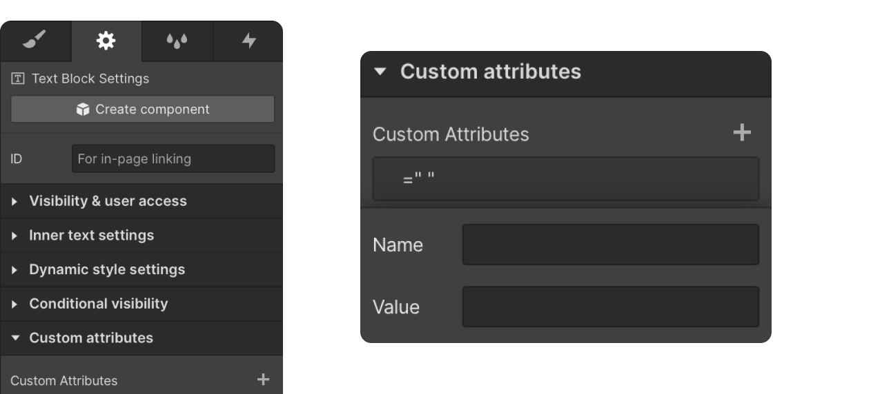 Custom attributes settings within WebFlow Settings