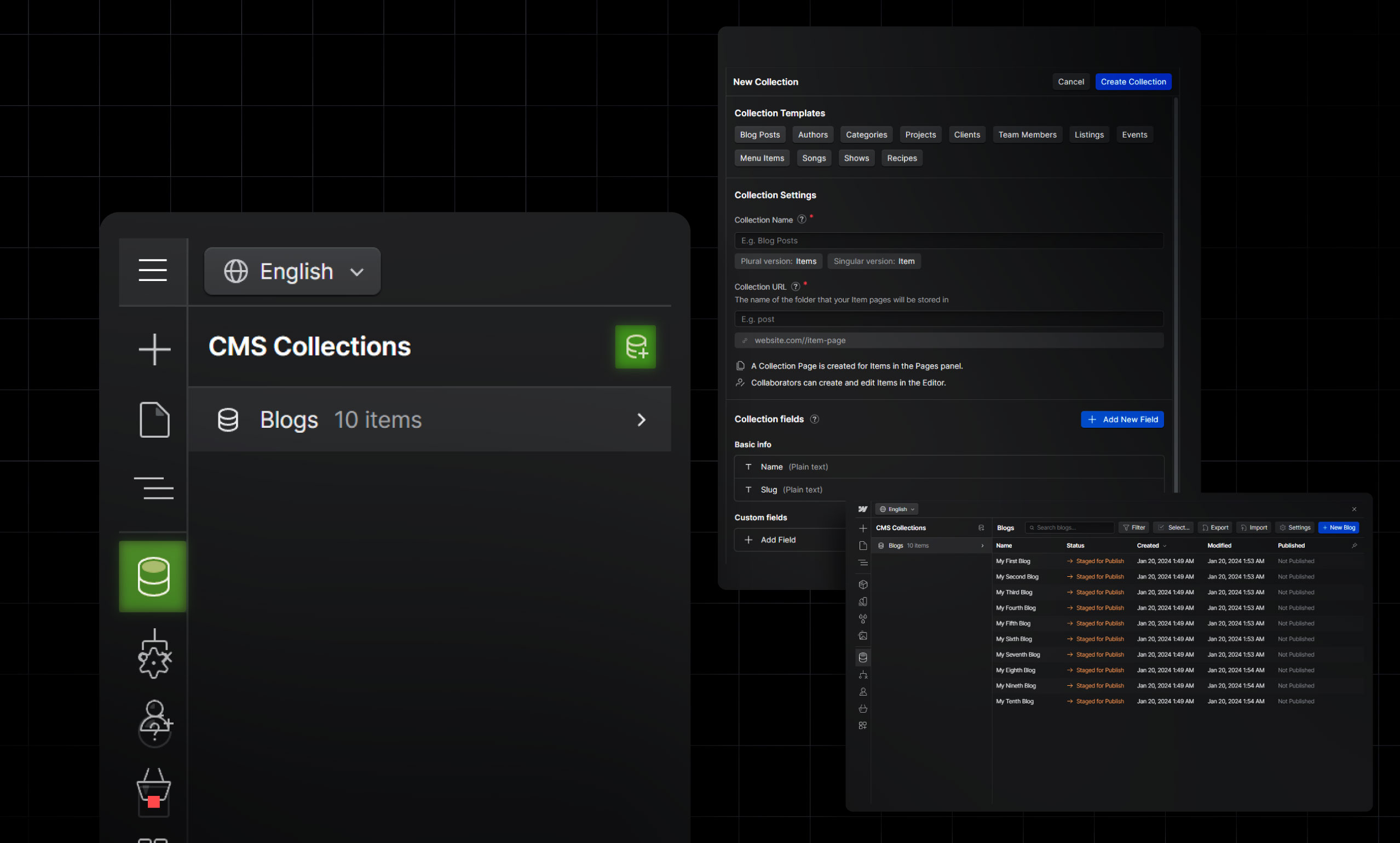 CMS, Webflow, collecton template