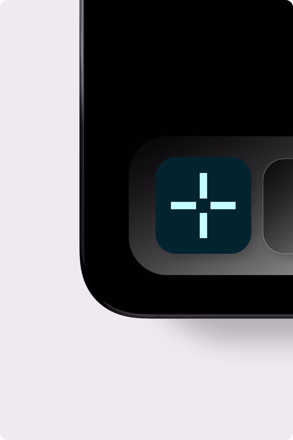 Close-up of a mobile app icon for The Be Company, featuring a glowing mint green plus-sign logo on a dark background.