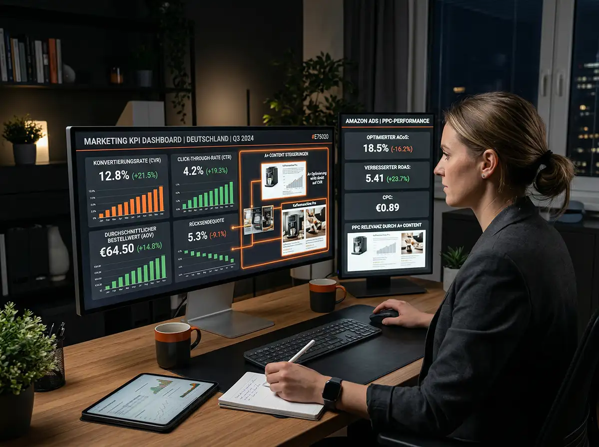 Stacvalley Amazon Agency Infographic: The quantum growth effect through the synergy of Amazon SEO, PPC, and content marketing. Strategic gap analysis and AI-based algorithm dominance to scale e-commerce brands and achieve market leadership.