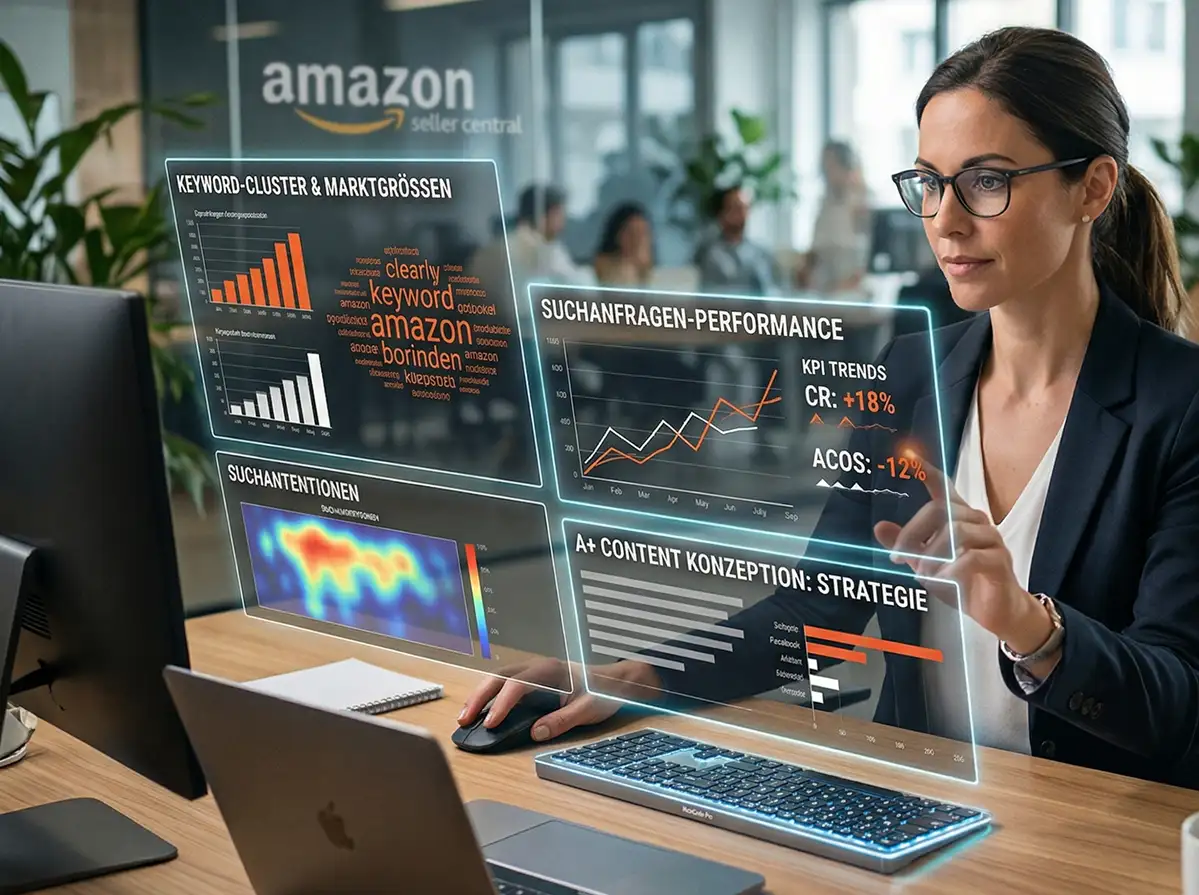 Stacvalley Amazon Agency Infographic: The quantum growth effect through the synergy of Amazon SEO, PPC, and content marketing. Strategic gap analysis and AI-based algorithm dominance to scale e-commerce brands and achieve market leadership.