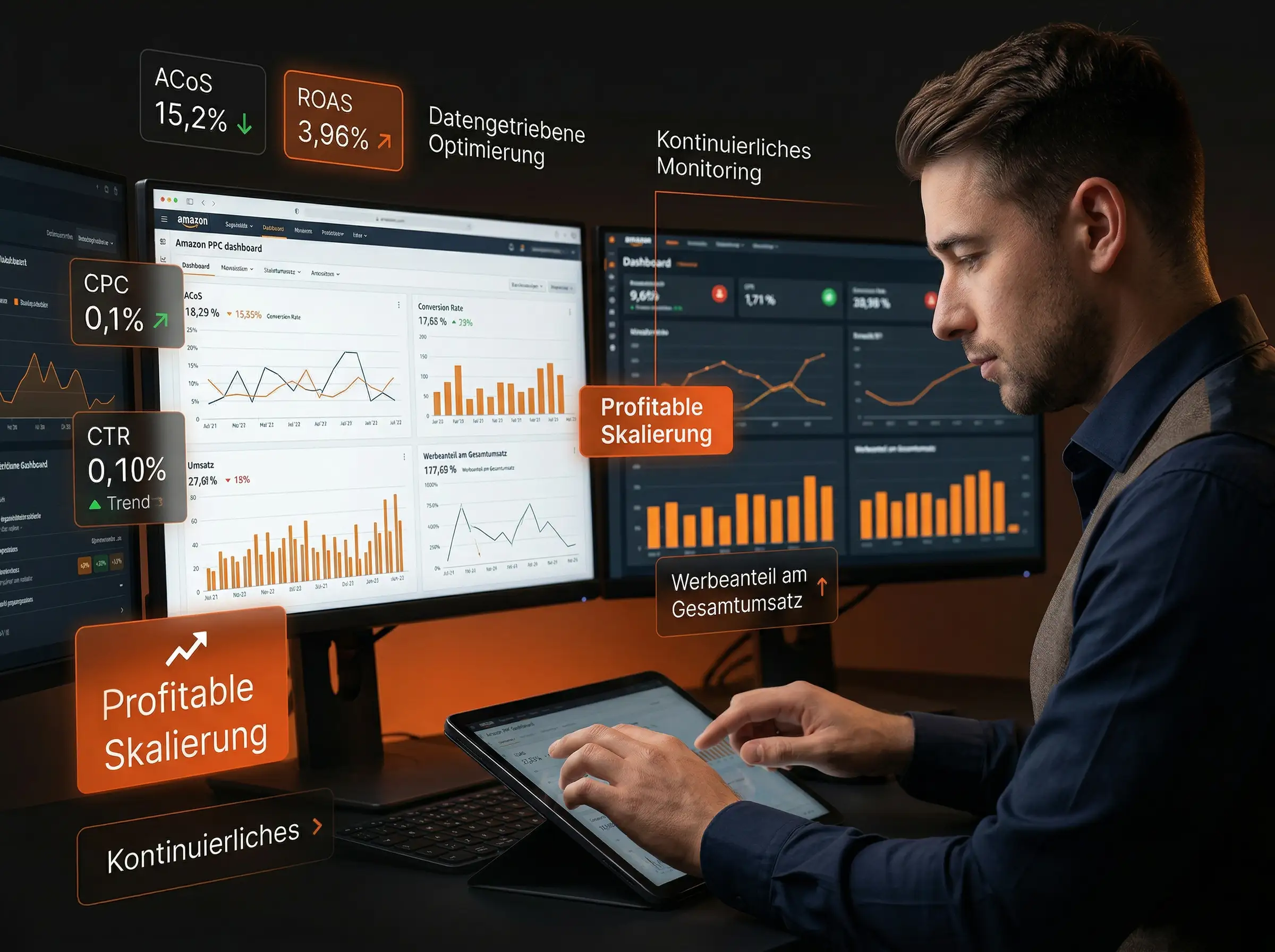 Stacvalley Amazon Agentur Infografik: Der Quantum-Growth-Effekt durch die Synergie von Amazon SEO, PPC и Content-Marketing. Strategische Lücken-Analyse und KI-basierte Algorithmus-Dominanz zur Skalierung von E-Commerce Marken und Erreichung der Marktführerschaft.