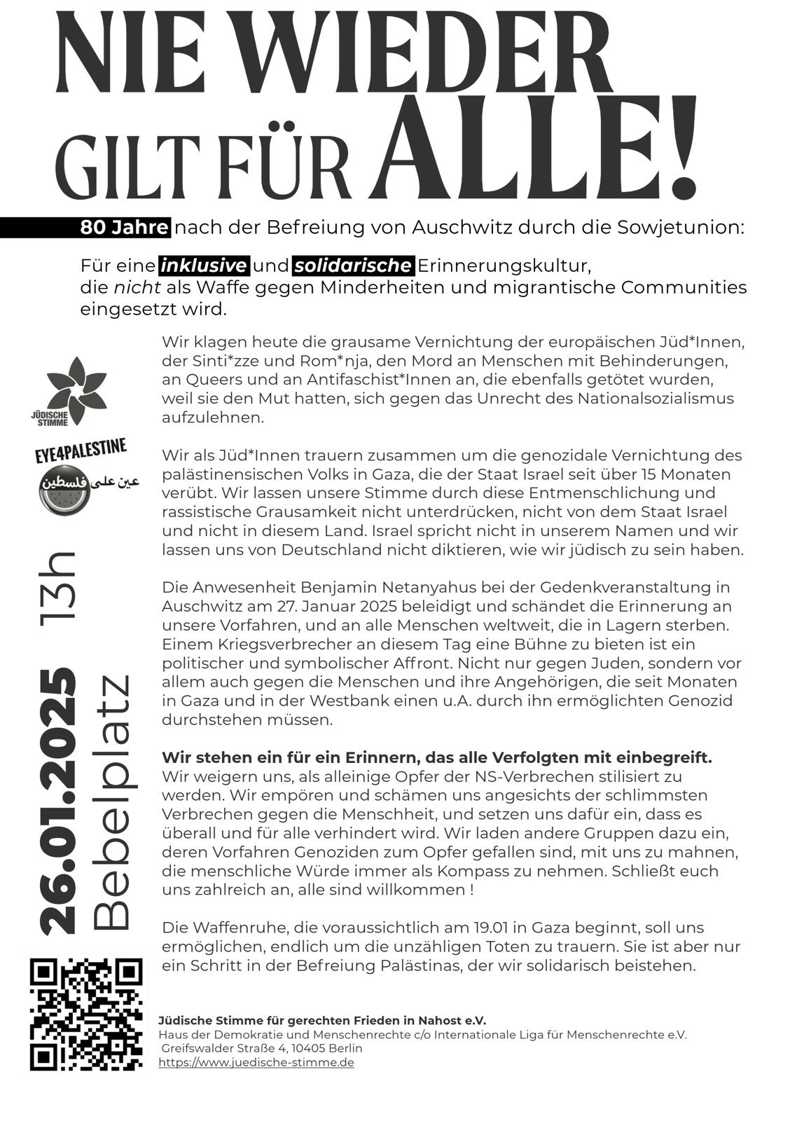 Nie wieder gilt für alle - Kundgebung zum Internationalen Holocaust-Gedenktag