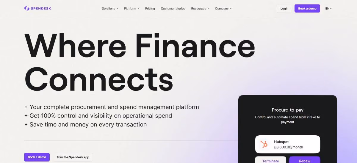 An image of Spendesk's Homepage