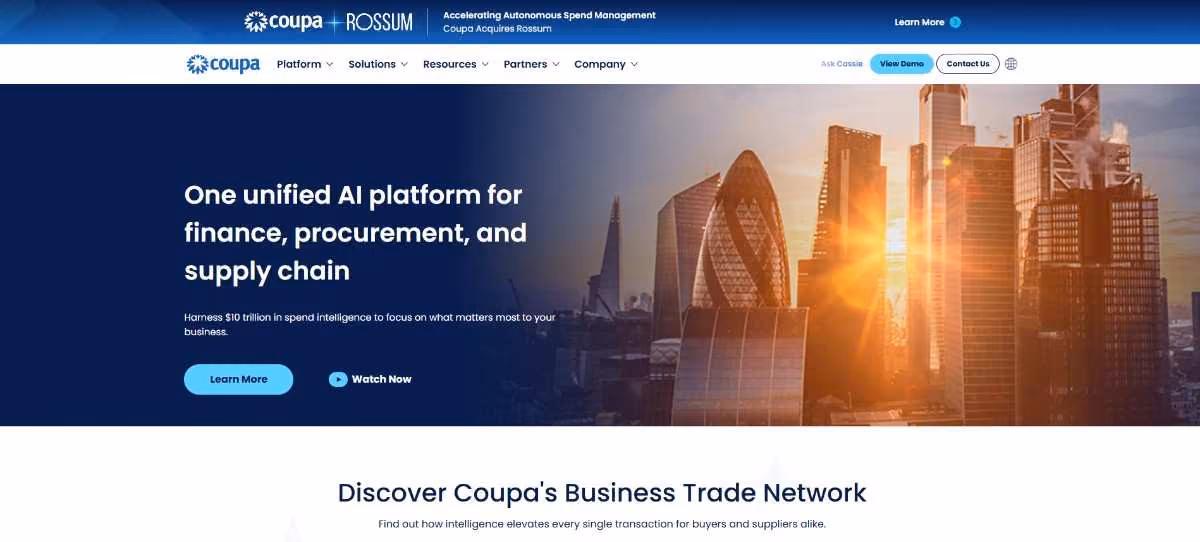 An image of Coupa's Homepage