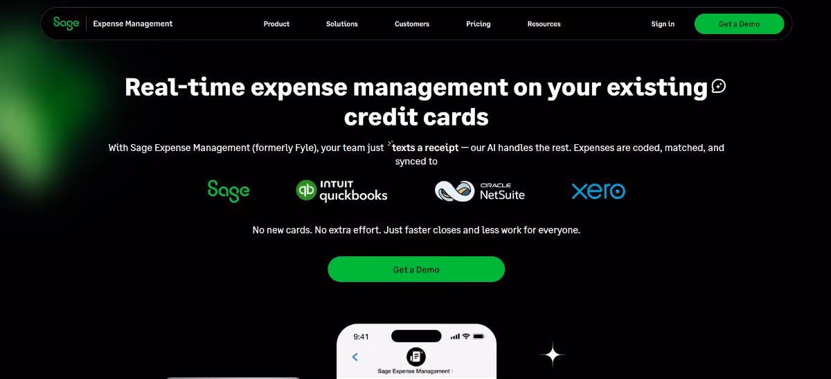 An image of Sage Expense's Homepage