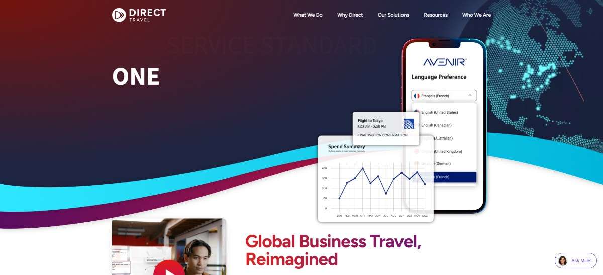 An Image showing Direct Travel's Homepage