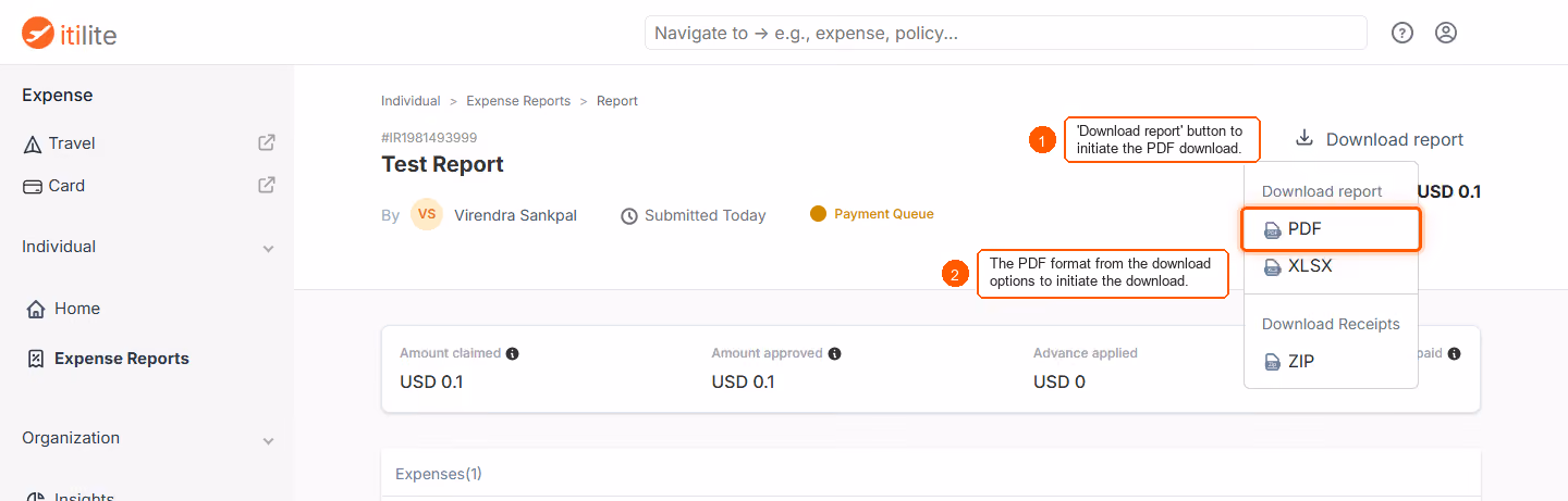 How to download a receipt/report in a pdf file? — screenshot 2
