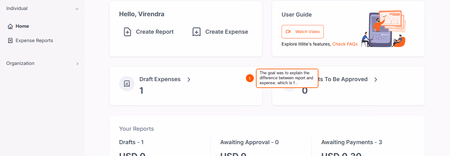 What is the difference between report and expense? — screenshot 1