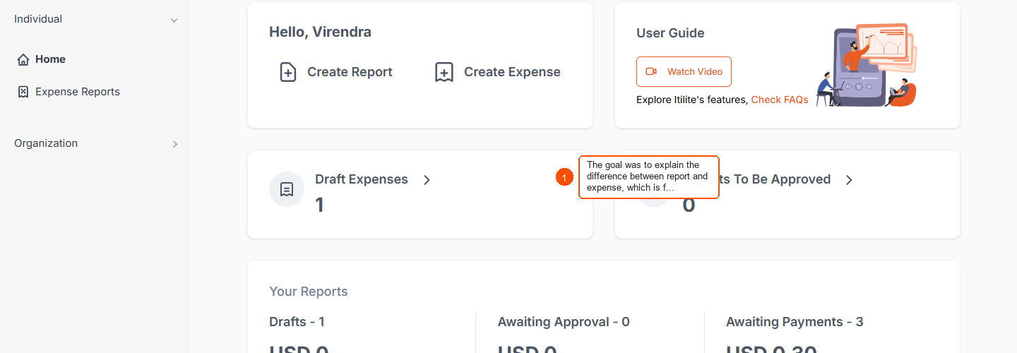 What is the difference between report and expense? — screenshot 1