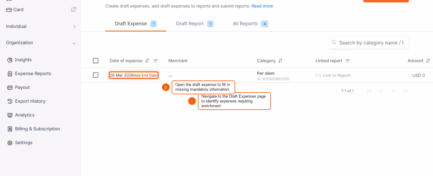 Unable to submit an expense/submit button is disabled — screenshot 2