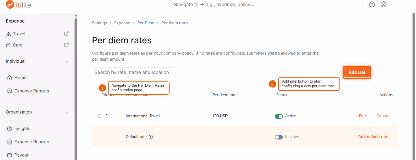 Can per diem rates be configured for individual departments? — screenshot 1
