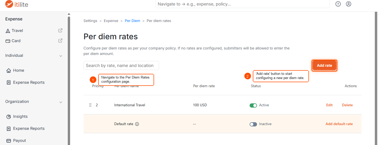 Can per diem rates be configured for individual departments? — screenshot 1