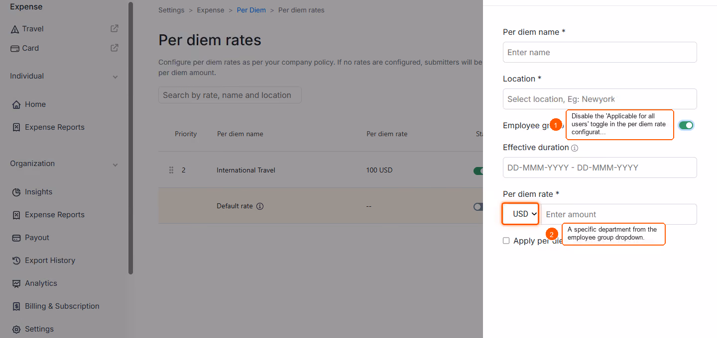 Can per diem rates be configured for individual departments? — screenshot 2