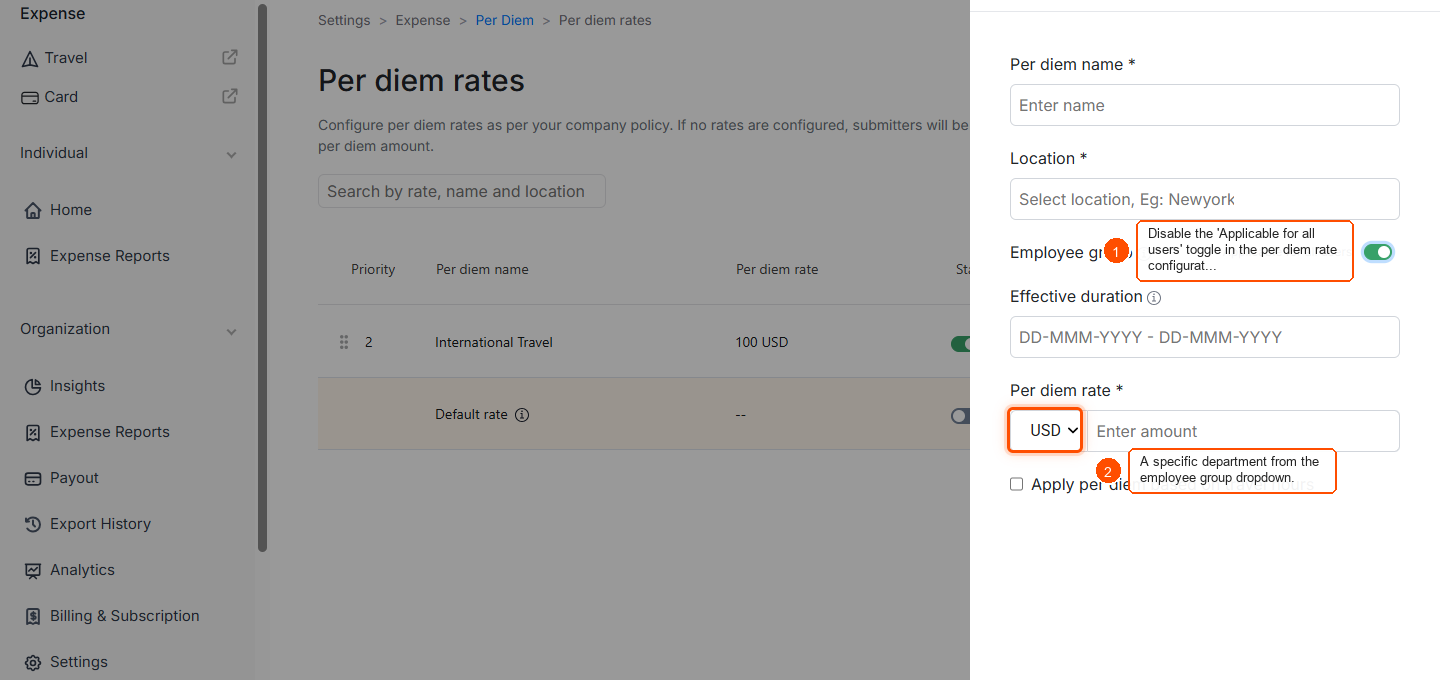 Can per diem rates be configured for individual departments? — screenshot 2
